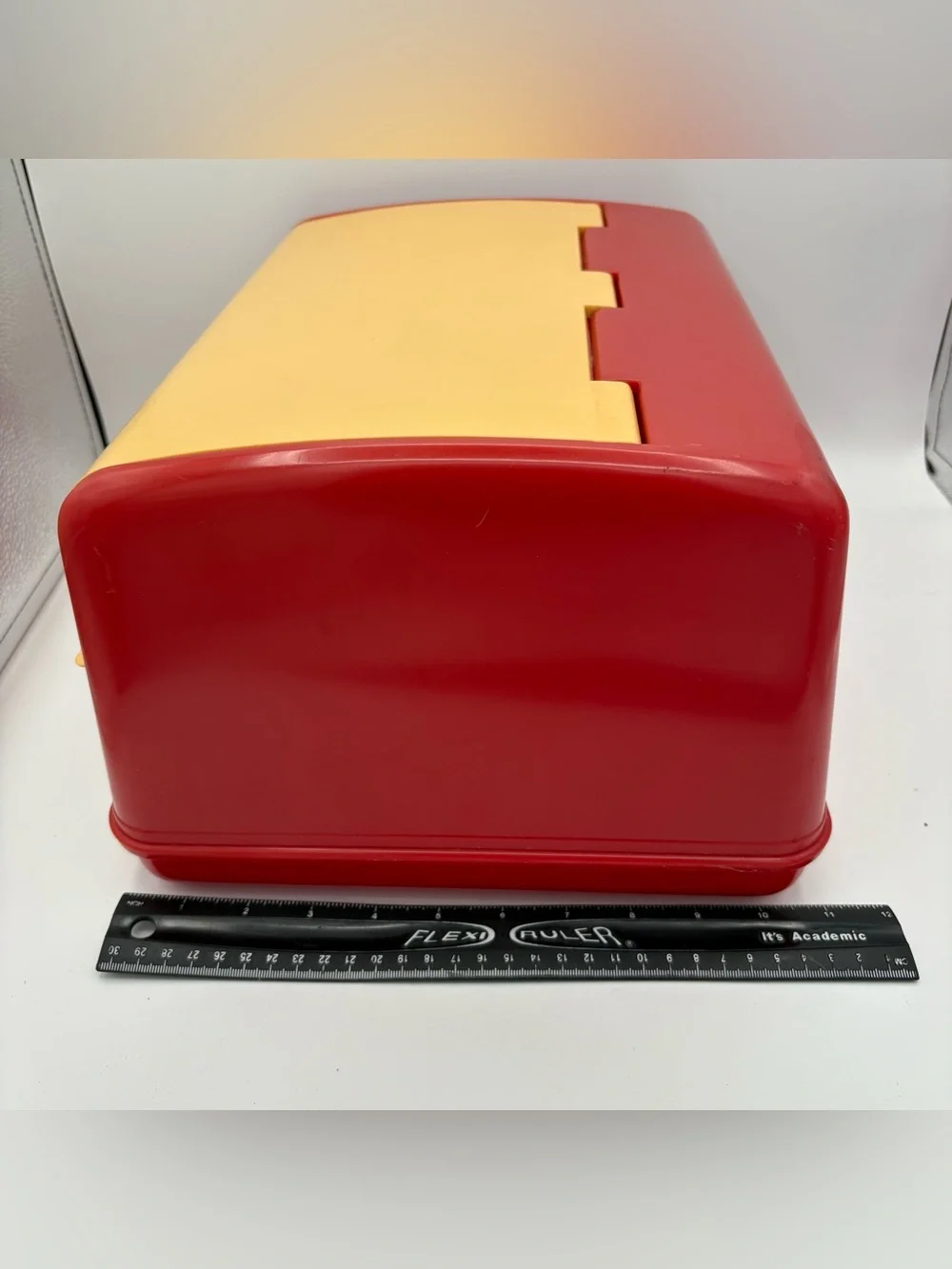 Vtg MCM 50’s Retro Kitchen Lustro Ware Bread Box B-20 Red Yellow Plastic Decor
